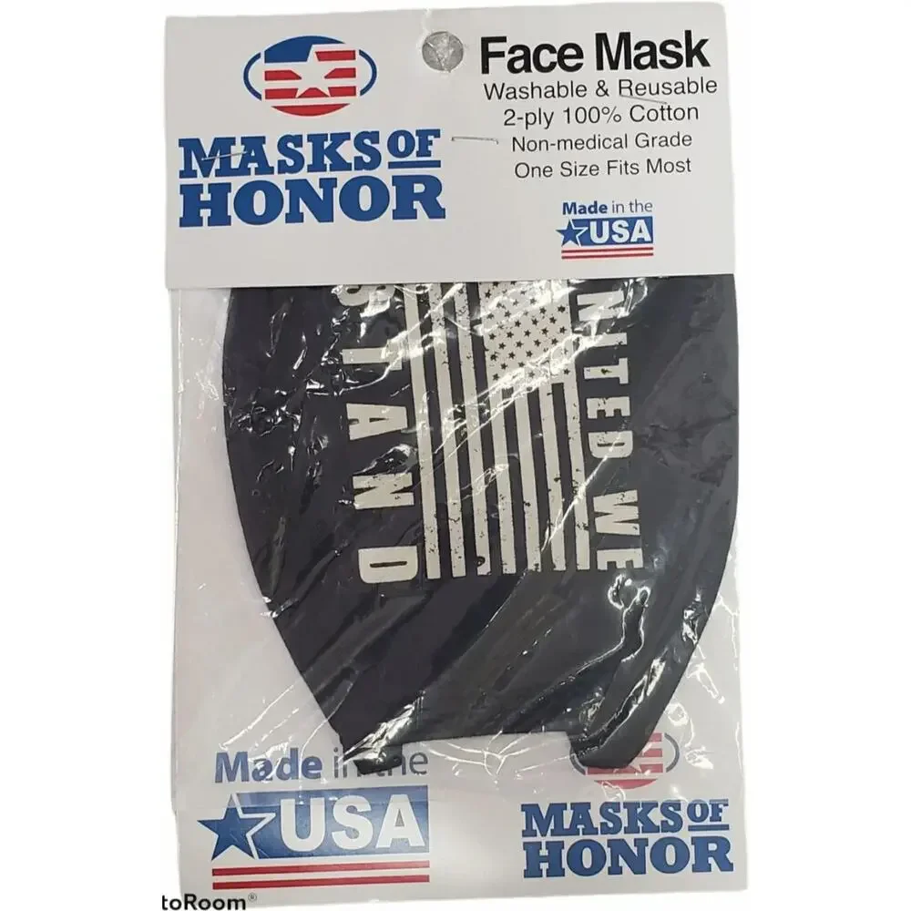 United We Stand American Flag Black 100% Cotton Face Mask